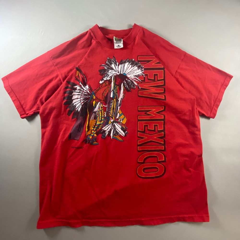 Vintage New Mexico Native American Dancer Graphic T Shirt XL Red